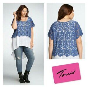 Torrid Crochet Lace Sheer Scalloped Crop Top Blue Plus Size 1X H10777